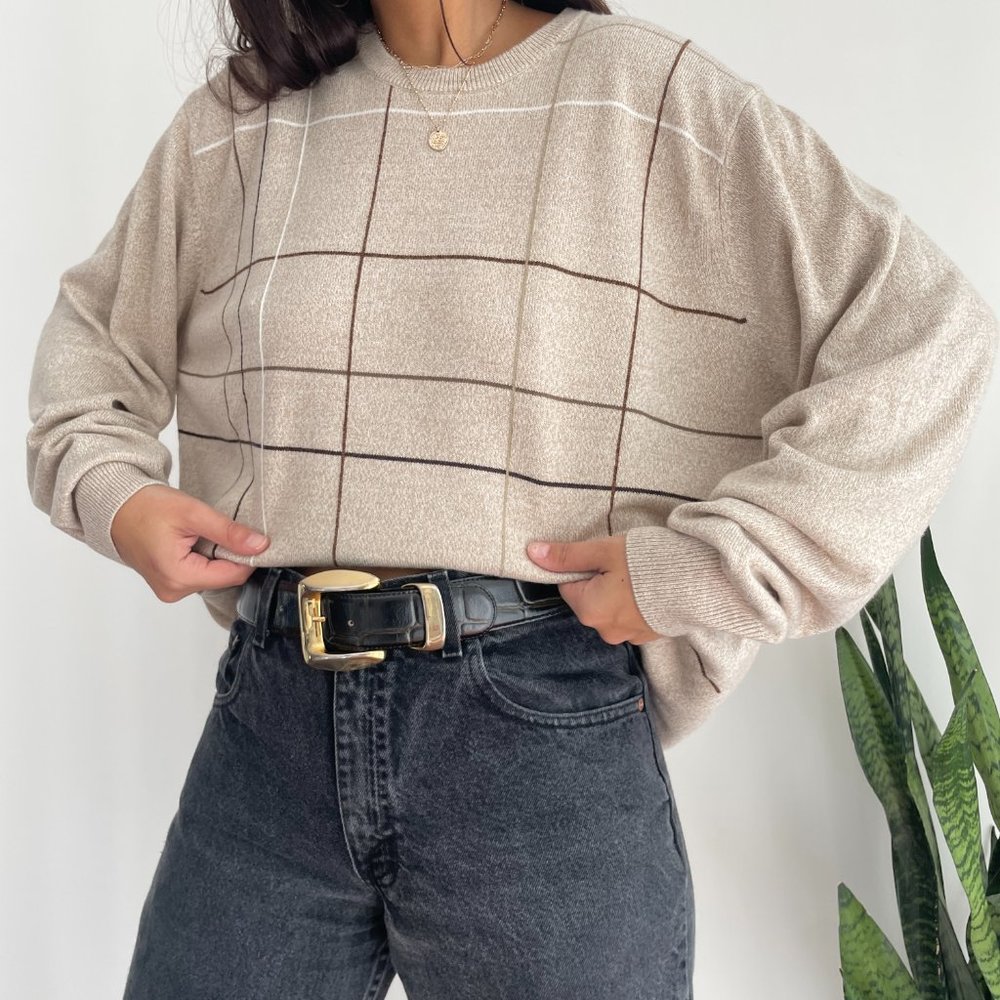 Vintage plaid oversized crew dad sweater - Picture 4 of 8